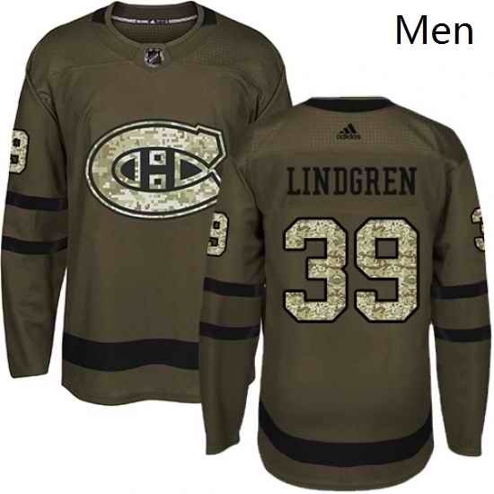 Mens Adidas Montreal Canadiens 39 Charlie Lindgren Premier Green Salute to Service NHL Jersey
